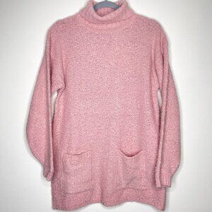 Vintage 90s A|M Sport Pink Bouclé Turtleneck Sweater S Cozy Y2K Lounge Pockets